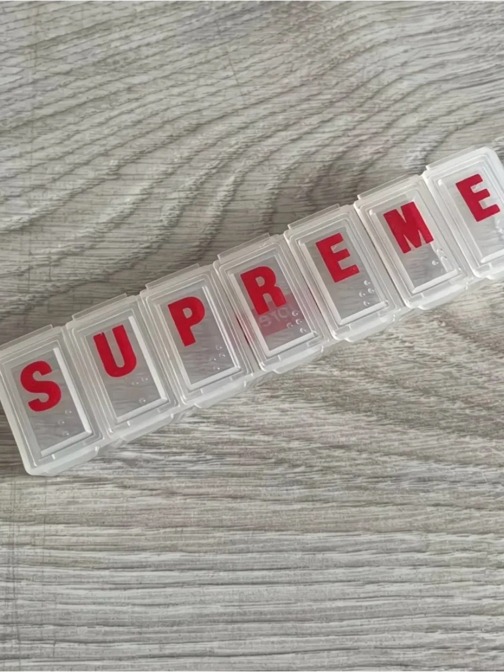 Supreme Clear Pill Organizer with Red Lettering